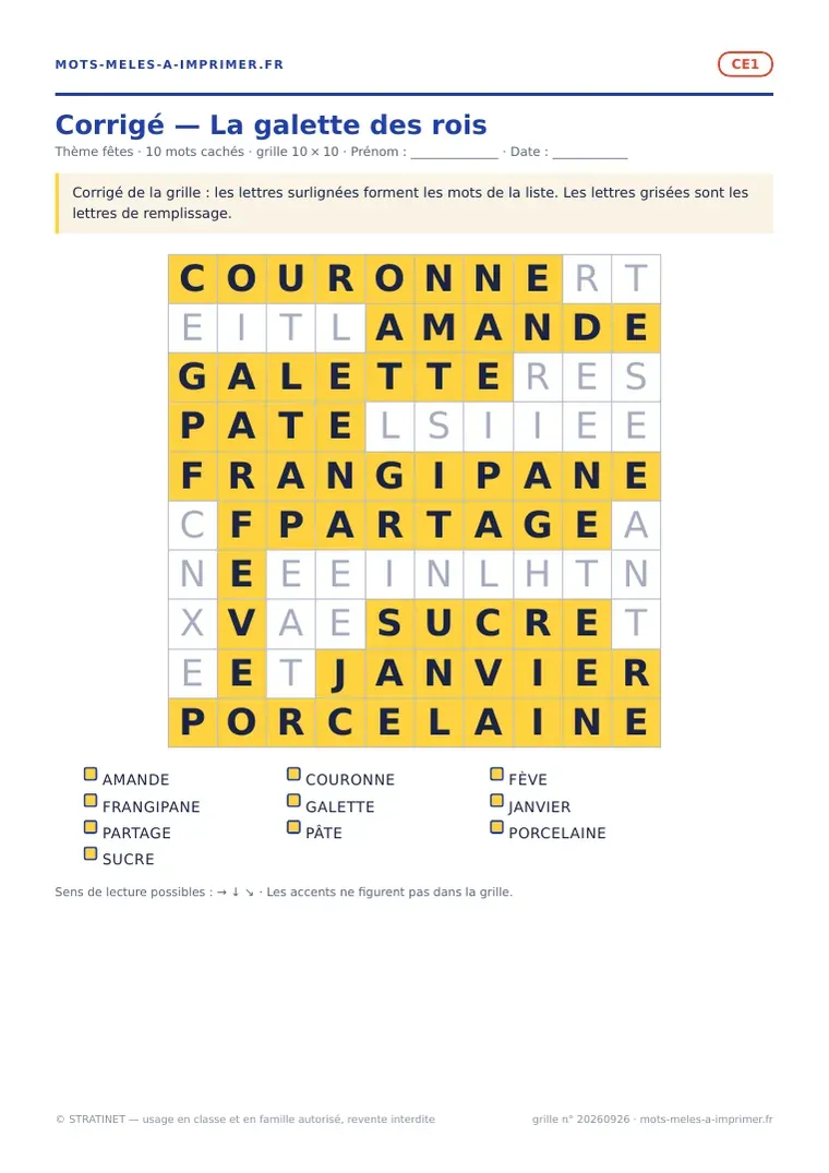 Rendu réel du corrigé de la fiche La galette des rois