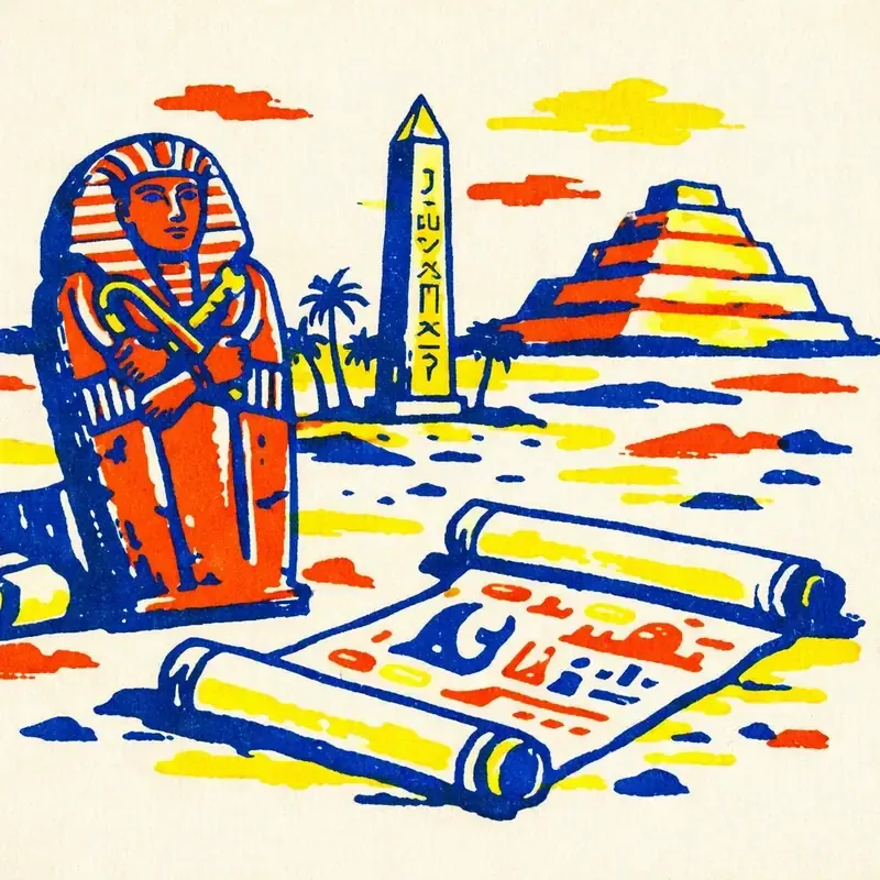 Papyrus déroulé couvert de hiéroglyphes, avec un cartouche encadrant un nom royal
