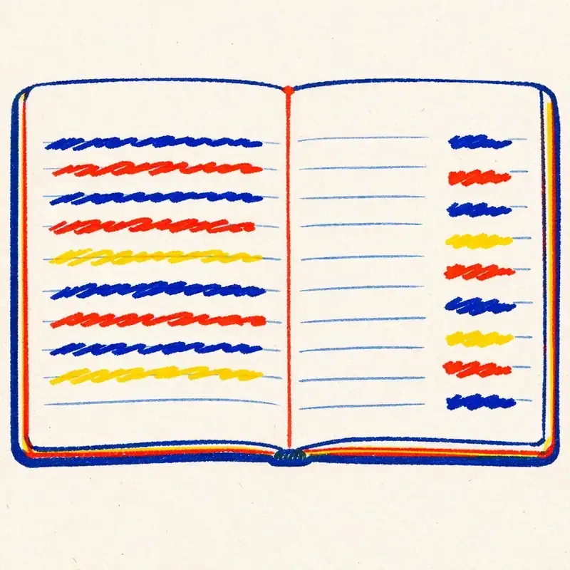 Feuille de brouillon raturée, stylo-plume et flèches tracées entre deux paragraphes