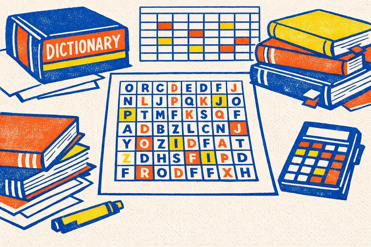 Illustration dictionnaire, calculatrice et pile de livres de bibliothèque